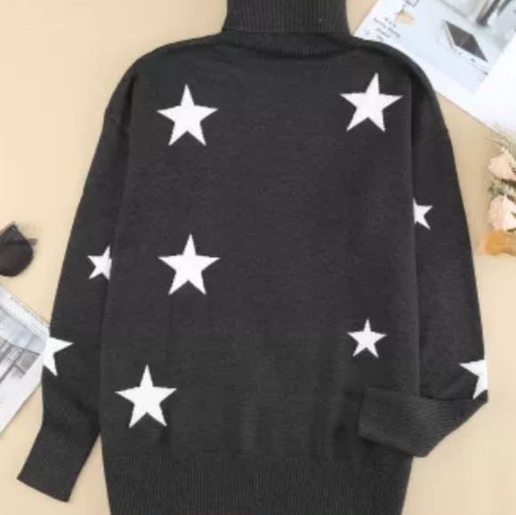 Priced $15 off today 2X left💥New boutique drop shoulder star turtleneck sweater - Picture 8 of 14